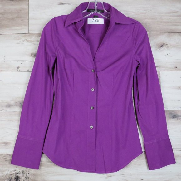 Express* Women's Long Sleeve Button Down Low V-Neck Shirt~ Size XS (Purple) - Picture 3 of 10